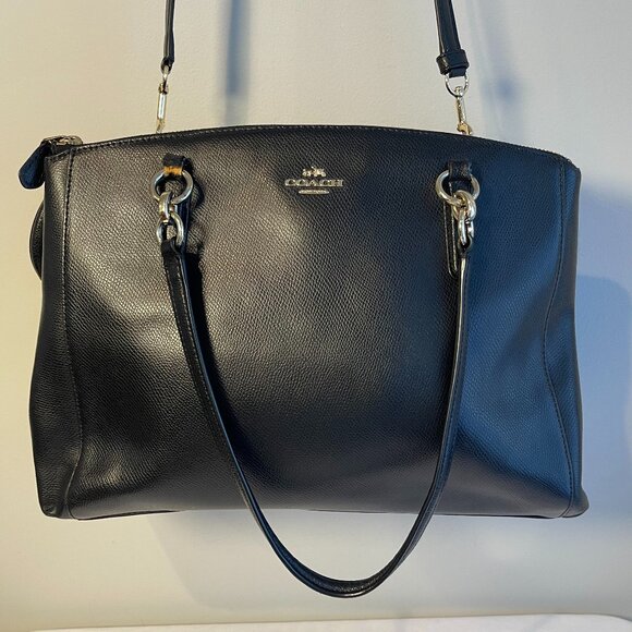 COACH Christie Crossgrain Leather Carryall Shoulder Bag in Black - Preowned - Picture 1 of 15